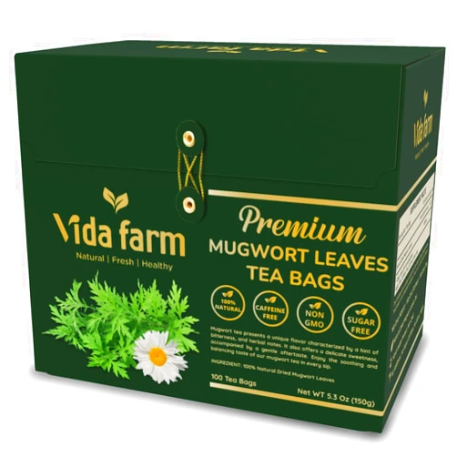 VIDA FARM 100 Mugwort Tea Bags, Natural Mugwort Leaves Tea Bags, Dried Mugwort Herbal Tea, Mugwort Leaf Tea, No Sugar, No Caffeine, No Gluten