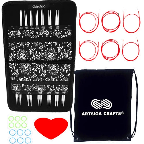 ChiaoGoo Twist Red Lace 4-Inch Complete 7400-C Interchangeable Circular Knitting Needle Set, Sizes US 2, 3, 4, 5, 6, 7, 8, 9, 10, 10.5, 11, 13, 15 with 6 Cords with Project Bag