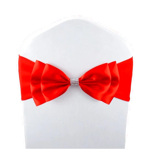 MYS QiQi 6 PCS Double Bows Stretch Chair Sashes, for Wedding Party Chair Cover Decoration, Spandex Stretch Chairs Bands (Pack of 6 Red)
