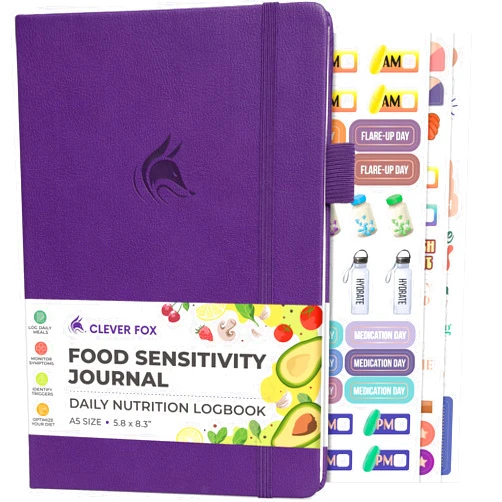 Clever Fox Food Sensitivity Journal – Daily Intolerance & Symptom Log for IBS, Diabetic, Low Fodmap, Elimination Diet – Health Tracker (Purple)