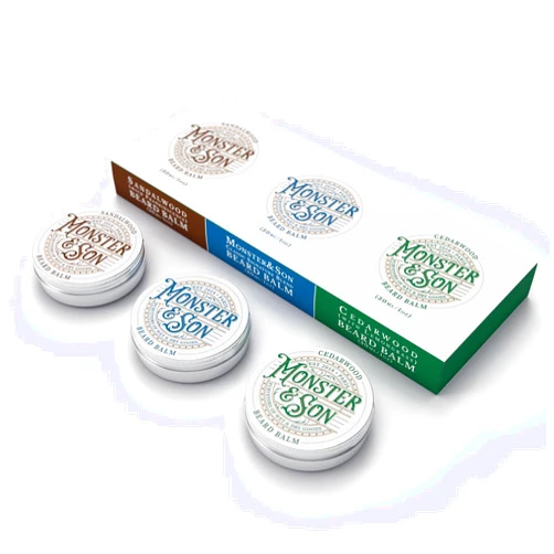 Monster&Son Organic Beard Balm Variety Pack x3 - Helps to Hydrate, Style and Promote New Hair Growth - Rich in Vitamins & Minerals - Jojoba Oil, Shea Butter, Coconut Oil - Ideal Gift for Bearded Men