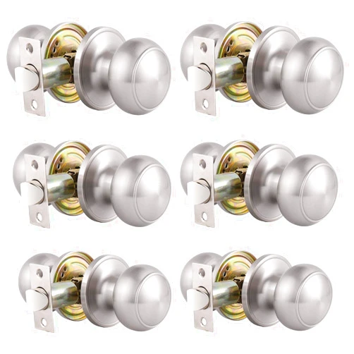 Gobrico Round Ball Hall/Closet Passage Lockset Without Keys, Interior Door Knobs Door Hardware, Satin Nickel Finished, 6Pack