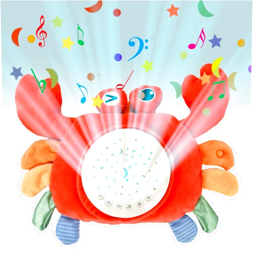 FOSENHL Plush Crab Stuffed Animal Sensory Toys, with Music, Star Projector and Mirror for Babies and Toddlers