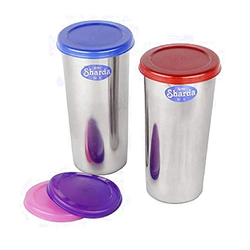 Sharda Metals Stainless Steel Glass Tumbler with Lid, Set of 2 – 500 ml with Extra Caps