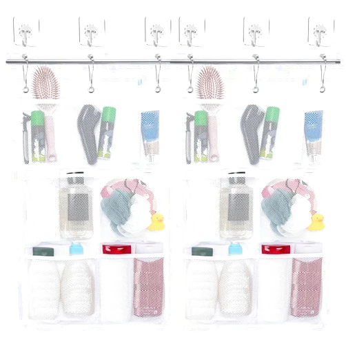 UlifeBetter 2 Pack Mesh Hanging Shower Caddy, 7 Pockets Bathroom Organizer with Quick Drying Mesh Hanging Shower Organizer Mesh Shower Caddy Organizer to Hold Shampoo, Soap, Loofah, White(17.32x26in)