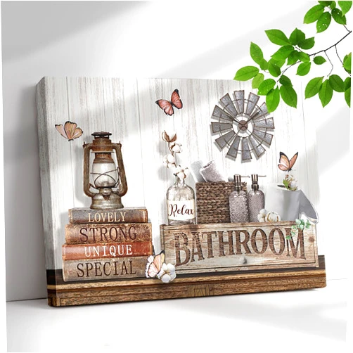 Musealia Farmhouse Bathroom Wall Art Decor Rustic Flower and Butterfly Pictures Canvas Print Framed Artwork Country Bathroom Decor Wall Art Soak Relax Unwind Wall Art 12