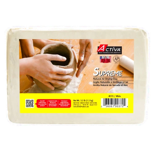 Activa Supreme Clay, White, Premium Natural Air Dry Clay, 3.3lb (1.5kg) | Ultra-Fine & Exceptional Plasticity for Studio, Classroom & Hobby Use