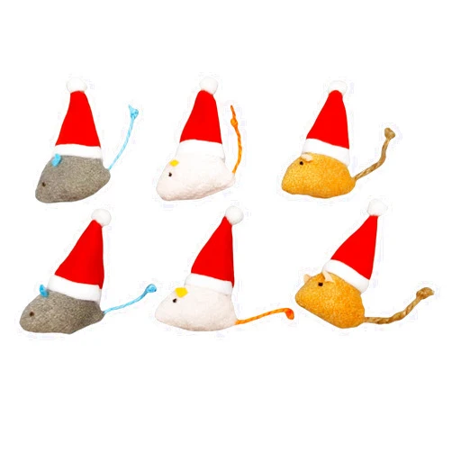 Haourlife 6-Pack Catnip Cat Mice Toys with Cute Christmas Hats - Holiday Cat Plush Toy Set for Cats & Kittens, Festive Interactive Catnip Mice for Indoor Cats, Durable & Fun Christmas-Themed Cat Toys-Style 2