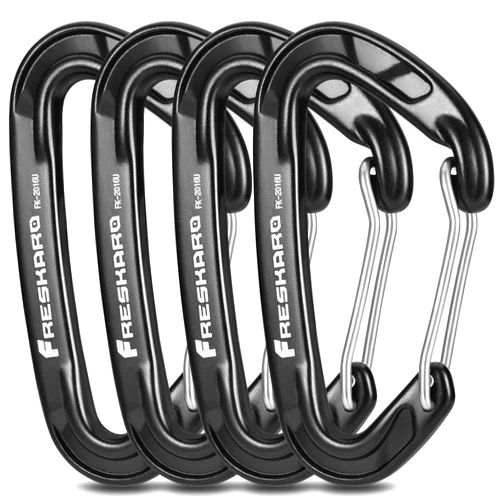 FresKaro 15kn Heavy Duty Wiregate Carabiners - for Camping Hiking or Hammocks - Aluminium Caribeaners for Backpacking and Dog Leash - Choice of Color Black, Blue, Green, Red, Orange