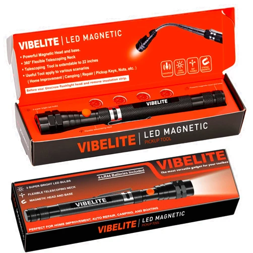 VIBELITE Magnetic Pickup Tool with LED, Telescoping Magnet Flashlight, Birthday Valentines Day Gifts for Men, Handyman, Husband, Boyfriend, Him, Father, Dad (Black)