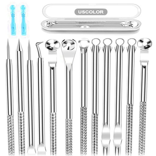 USCOLOR 8PCS Blackhead Remover for Face, Pimple Popper Tool Kit, Comedone Pimple Extractor, Acne Whitehead Blemish Removal Kit, Professional Stainless Steel Clean Tools