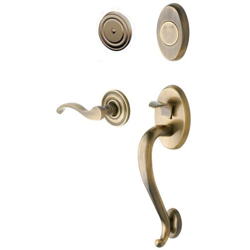 Baldwin 85315.050.RFD Logan Sectional Trim Right Hand Dummy Handleset with Wave Lever, Satin Brass and Black
