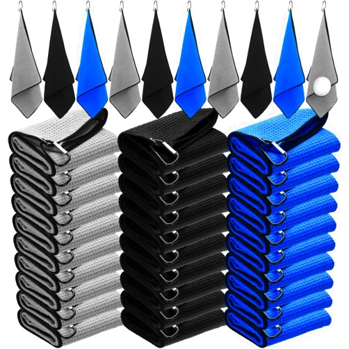 Batiyeer Golf Towels Bulk for Golf Bags 16'' x 24'' Microfiber Waffle Pattern Golf Towels Tri Fold Golf Towels with Clip for Mini Golf Tournament, Hiking, Yoga, Golf Bags