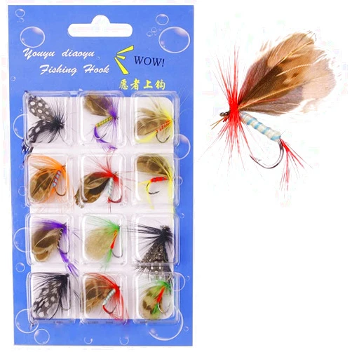 OriGlam 12pcs Fly Fishing Fly Kit Fly Handcrafted Fly Fishing Lure, Topwater Fishing Lures Fishing Lure for Trout Bass Salmon (Butterfly)