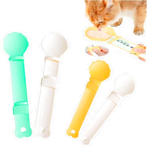 Hey Jumi 2pcs Cat Strip Feeder Spoon, Happy Spoon for Cats, Cat Lickable Squeezable Creamy Treat, Cat Wet Treats Dispense Spoon, Cat Treat Spoon Squeeze, (Beige&Green/Beige&Orange)