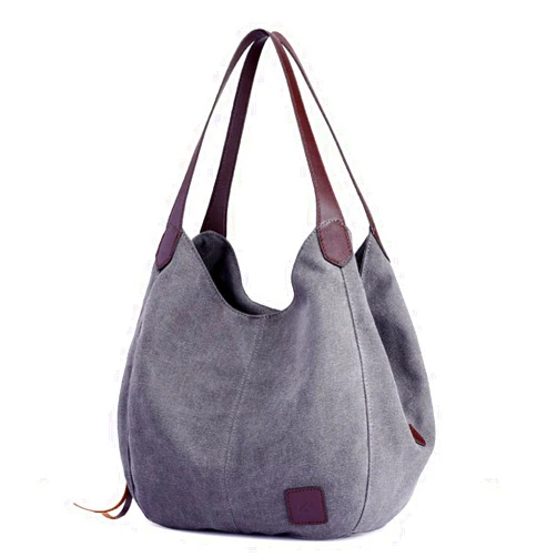 DOURR Women's Multi-pocket Shoulder Bag Fashion Cotton Canvas Handbag Tote Purse
