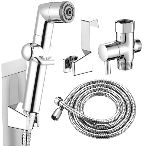MIAOHUI Muslim Shower, Handheld Bidet Sprayer for Toilet, Cloth Diaper Sprayer for Toilet, Toilet Sprayer Attachment, Health Faucet, Bum Gun with Hose and Holder, Wall or Toilet Mount (Chrome)
