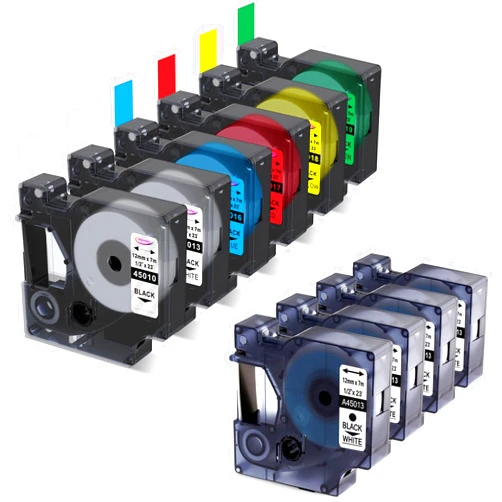 Anycolor 5 White+1 Clear+4 Multicolor Compatible Label Tape Replacement for Dymo d1 Label Tape 45013 45010 45016 45017 45018 45019 Work with DYMO LM 160 280 PnP 360D 210D, 1/2 inch(12mm) 23 Feet(7m), 6+4 Pack