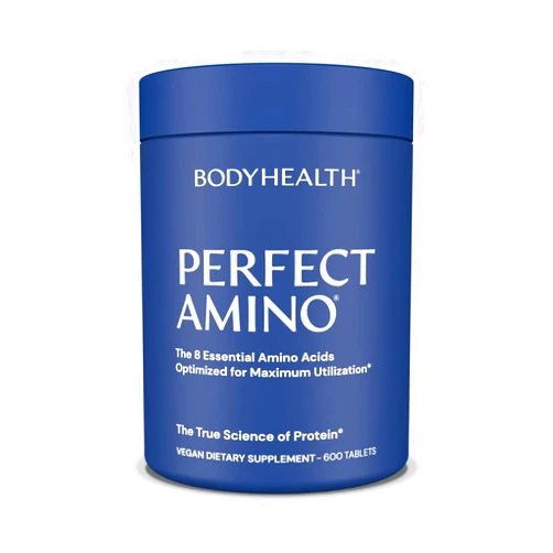 BodyHealth PerfectAmino, All 8 Essential Amino Acids with BCAAs + Lysine, Phenylalanine, Threonine, Methionine, Tryptophan, Supplement for Muscle Mass Production, Recovery & Strength (600 ct)