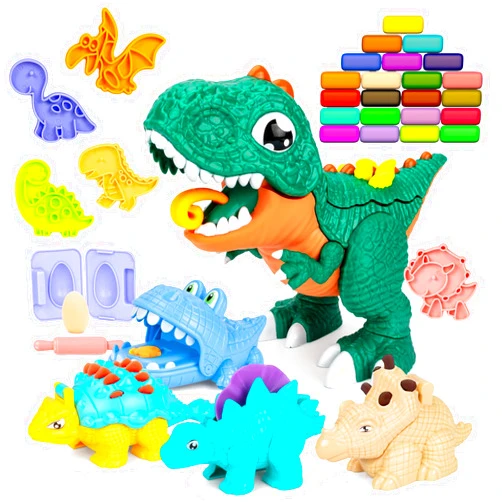 COVTOY Dinosaur Playdough Tool Kit for Toddlers 3 4 5 Year Old Boys Girls, Art & Craft Kit DIY Toy Set Make Your Own Play Dough, Dinosaur Toys for Kids 3-5 (24 Pcs Playdough Bulk Pack)