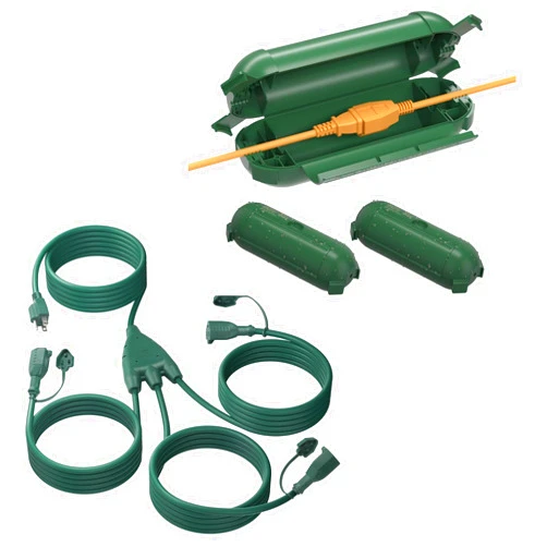 BN-LINK Outdoor Extension Cord 1 to 3 Splitter, Max 13 ft Extension(25 ft Total), 2X Outdoor Extension Cord Safety Cover Waterproof Green