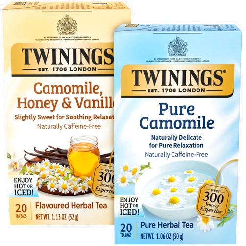 Twinings Camomile Tea Variety 2-Pack – Camomile, Honey & Vanilla + Pure Camomile Herbal Tea Bags, Naturally Caffeine-Free, 20 Count Each