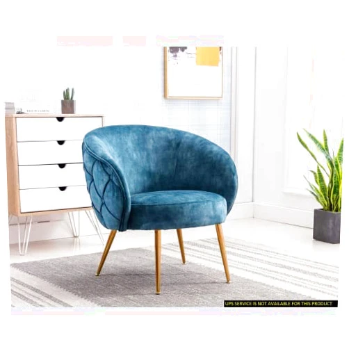 Zaboro Accent Chair with Arms, Mid Century Modern Decorative Side Chair Upholstered Reading Chair with Metal Legs, Tufted Button Wingback Linen Fabric Chair,Leisure Chair for Living Room Bedroom Office, Blue