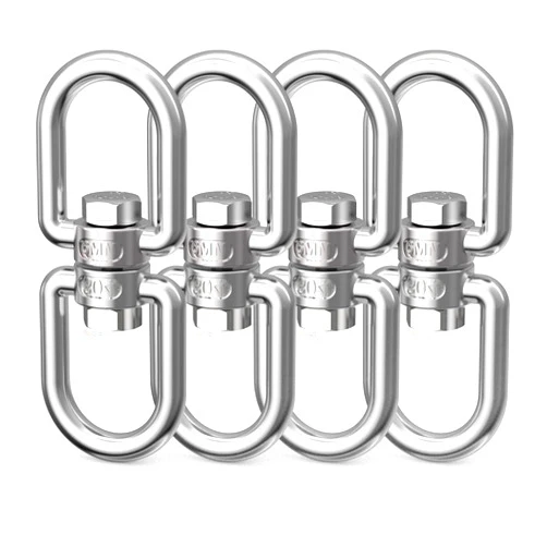 Ekunbuy Double Eye Swivel, 304 Stainless Steel Eye to Eye Swivel Ring Dismounting Ring Connector Hardware Double Ended Swivel Hooks Carabiner Swivel Tree Swing Shackle Suspension Hammock Ring (M6-4PCS)
