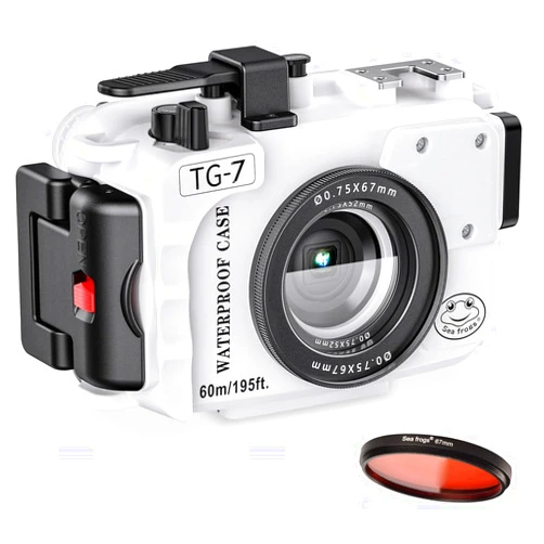 Sea frogs Camera Housing Compatible with Olympus TG-7,Waterproof IPX8 Rated, 40m/130ft Depth Protection Underwater Camera Case with Red Filter, Ideal for Diving, Surfing, Rowing, White
