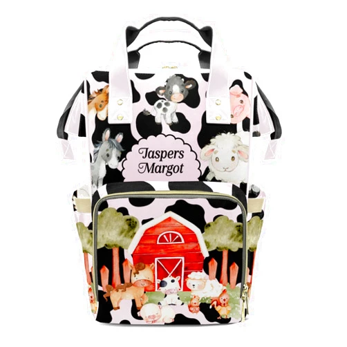 EasyeeUMe Pink Cow Print Farm Animals Life Personalized Large Capacity Diaper Bags,Custom Name Backpack Casual Daypack Bag Nappy Bag Gifts, Design 3, SFA055SS