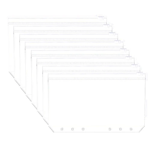 Ljfiamg A6 Binder Pockets with 6 Holes for Budget Binder, Zipper Envelopes for Money Budget Organizer, Waterproof PVC Clear Document Pouch Filing Bags (8)