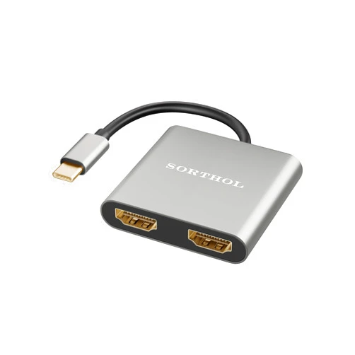 Sorthol USB C to Dual HDMI Adapter 4K @60hz, Type C to HDMI Converter Alumium Alloy HDMI Adapter for Dual Monitors for MacBook Pro/Air, Lenovo Yoga/Thinkpad T480,Dell XPS 13/15/17 etc