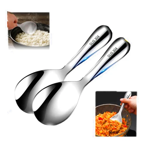 Generic Thickened Stainless Steel Non-Stick Rice Spoon, Rice Serving Spoon, Rice Cooker Spoon Paddle, Rice Paddle, Rice Serving Spoon, Durable and Versatile Kitchen Utensil Rice Spatula (2, Bright)