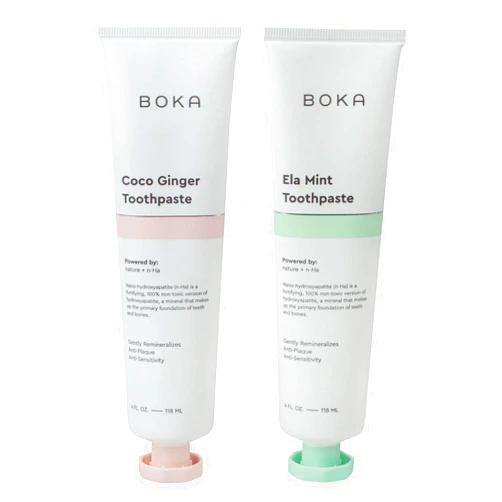 Boka Natural Toothpaste Duo - Nano-Hydroxyapatite for Remineralizing and Sensitivity, Fluoride-Free I Dentist Recommended, Made in USA I 4oz (Ela Mint + Coco Ginger) (2-Pack)