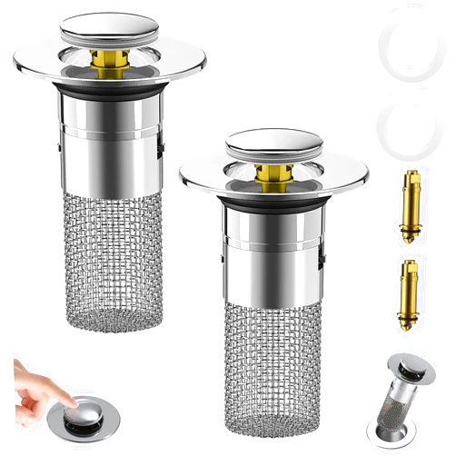 Grenben 2PCS Bathroom Sink Stopper Hair Catcher, Pop Up Sink Drain Filter with Removable Stainless Steel Filter Basket Hair Catcher,for 1.1-1.3 Inch Drain Hole Anti Clogging Bathtub Basin Sink Drain Stopper