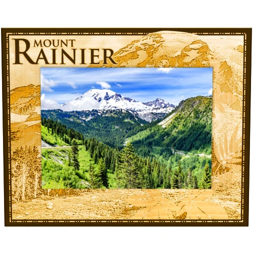 Saddle Mountain Souvenir Mount Rainier Mt. Scene Laser Engraved Wood Picture Frame Landscape (5 x 7)