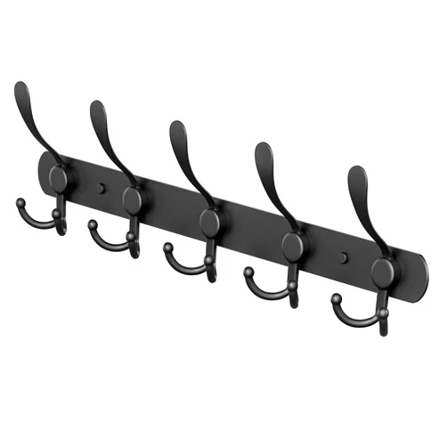 SAYONEYES Black Coat Rack Wall Mounted - 16 Inch Heavy Duty Stainless Steel Matte Finish Wall Hook Rack - 5 Tri Coat Hooks for Hanging Towels, Bags, Hat - Bathroom Entryway - 1 Pack