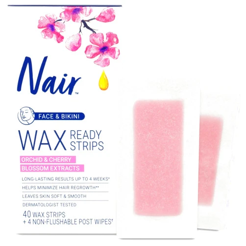 Nair Hair Remover Wax Ready Strips, Face and Bikini Hair Removal Wax Strips, 40 Count