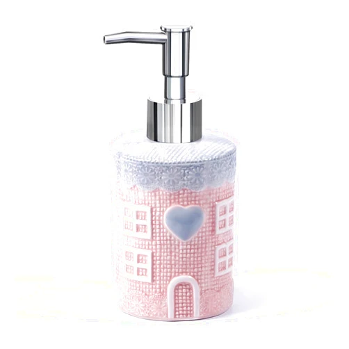 GYOSUGANG Soap Dispenser, 12.35oz Ceramic Soap Dispenser with Silver Pump, Decorative Pink House Design Liquid Dish Soap Dispenser for Bathroom, Premium Kitchen, As a Gift for Women, Children and Mom