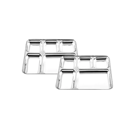 PNB Kitchenmate Stainless Steel 5 in 1 Portion Tray Square (Pack of 2) (Thickness: 0.5 mm)