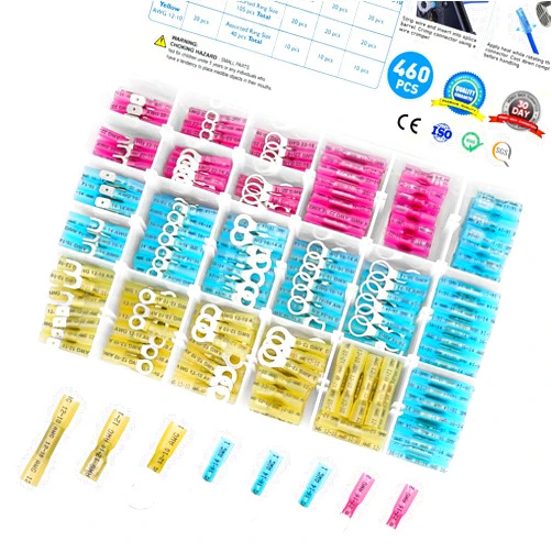 TICONN 460Pcs Heat Shrink Wire Connectors, Waterproof Automotive Marine Electrical Terminals Kit, Crimp Connector Assortment, Ring Fork Spade Butt Splices