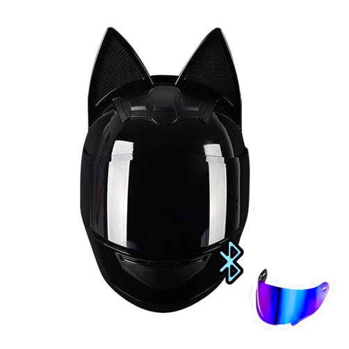 CYYFULE Cool and Cute Motorcycle Cat Ear Helmet for Girl Women, DOT Certified Bluetooth Motorcycle Helmet Full Face Flip-Up Integrated Motorbike Gift Helmet, Cat Racing Motocross Helmets