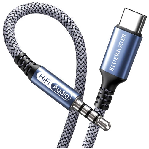 BlueRigger USB C to 3.5mm Audio Cable - (6FT, Male AUX to USB C, Type C AUX Cord, USBC to Headphone Jack Cable, USB-C Dongle, Type C to 1/8) - Compatible with Phone, Tablet, Laptop