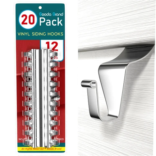 Booda Brand Vinyl Siding Hooks (20 PCS), Heavy-Duty Stainless Steel Siding Hooks Vinyl Siding Hangers, Low Profile & No Holes Needed Siding Clips for Hanging Wreaths, Welcome Signs, String Lights