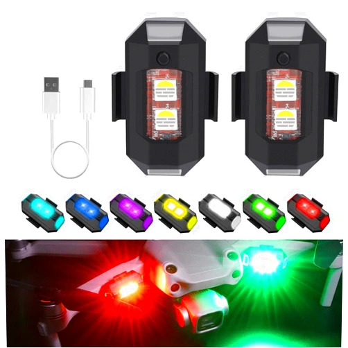 OPPBUY 2PCS LED Aircraft Strobe Light with 7 Color and 31 Lighting Modes USB Charging Drone Night Singal Warning Light Anti-Collision LED Night Flashing Light for Drone/Bike/Dirt Bike/Car/Motorcycle
