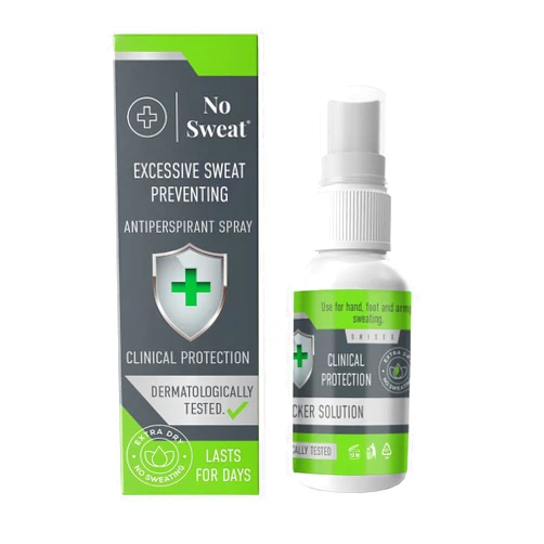 NO SWEAT Maximum Strength Antiperspirant Spray, Strong Deodorant for Excessive Sweating & Hyperhidrosis Treatment, Lasts up to 7 Days -50ml) Packing May Vary