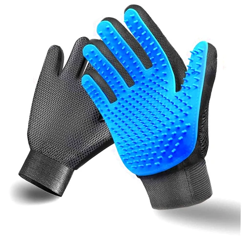 STARROAD-TIM Pet Grooming Glove Hair Remover Brush Gentle Deshedding Efficient Pet Mitt Pet Massage Gloves Left & Right Hand Draw Dog Cat Horse Long Short Fur (1Pair Left & Right Hand (Blue))