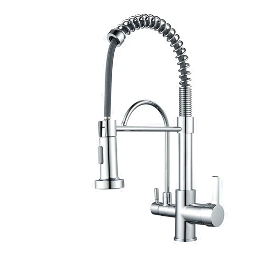 MENATT 3 in 1 Kitchen Faucet with Drinking Water Faucet, Pull Down Double Handle Filtration Kitchen Faucet Chrome (Without Water Filtration Device)