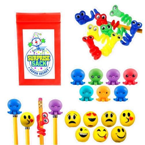 Super Secret Surprise Sack Emoji, Octo Squishies, & Wiggle Eye Pencil Topper Pack (36 Pc) with 1