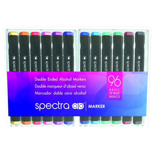 AD Marker Chartpak Spectra, Tri-Nib and Brush Dual-Tip, 96 Assorted Basic Color Set in Hard Plastic Cubes, 1 Each (SBASIC96AD)
